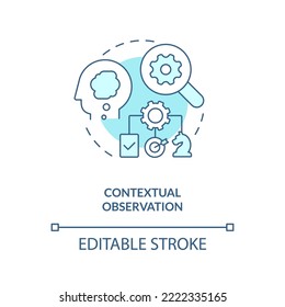 Contextual observation turquoise concept icon. UX research methodology abstract idea thin line illustration. Isolated outline drawing. Editable stroke. Arial, Myriad Pro-Bold fonts used
