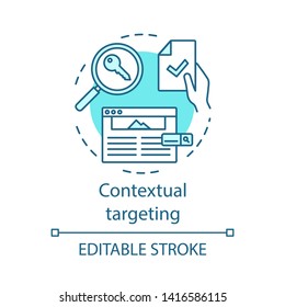 Contextual targeting turquoise concept icon. Copywriting, SEO keywording. Marketing campaign. Social network advertising idea thin line illustration. Vector isolated outline drawing. Editable stroke