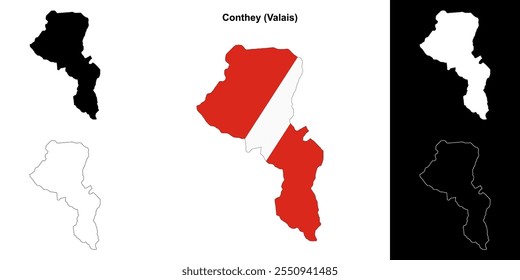 Conjunto de mapa de contorno en blanco de Conthey