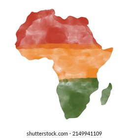 continent of Africa artistic hand drawn grunge watercolor textured map vector illustration on a white background. Tribal background - red, yellow, green. Paint template Black History Month, juneteenth