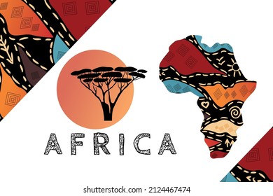 Continent Africa with patterns , vector illustration. Elements for design, vector illustration, African culture concept, logo