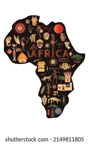 África continental con patrones, ilustración vectorial. Elementos para el diseño, ilustración vectorial, concepto de cultura africana, logotipo