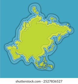 the continent of asia map illustration. paperucut, colored, and infographic concept. nature, civilization, territorial, geography, travel and education themes