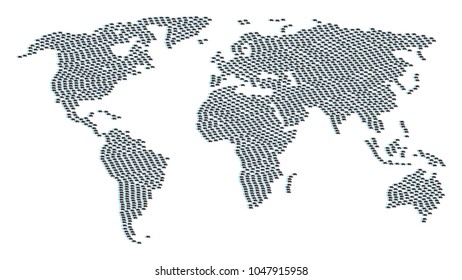 Continent atlas collage done of fast delivery car pictograms. Vector fast delivery car icons are composed into conceptual global world atlas.