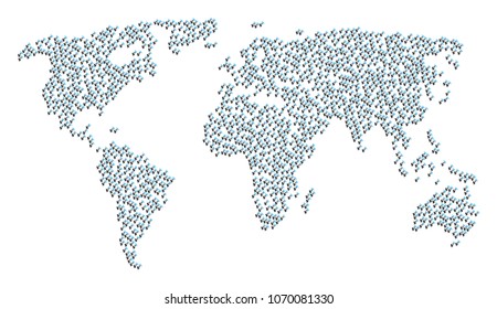 Continent concept map composed of radio transmitter elements. Vector radio transmitter scattered flat items are composed into conceptual continent composition.