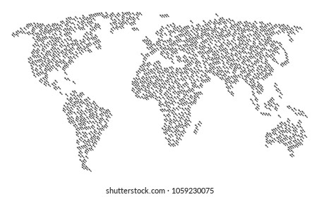 Continent concept map designed of cultivator rake icons. Vector cultivator rake scattered flat pictograms are organized into geometric continent plan.