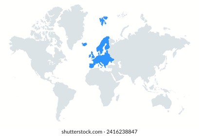 The continent of Europe on the world map. Highlighted continent of Europe on the world map in minimalistic style.