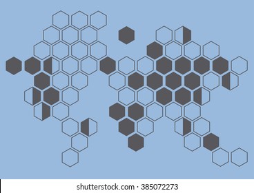continent hexagon on blue background wall pattern