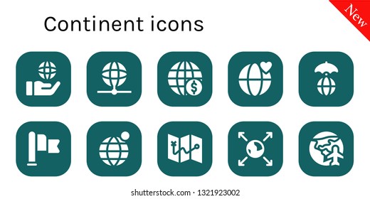continent icon set. 10 filled continent icons.  Simple modern icons about  - Globe, Earth, Earth globe, World, Flag, Map, Planet earth