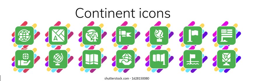 continent icon set. 14 filled continent icons.  Simple modern icons such as: World, Globe, Map, Planet earth, Flag, Flags