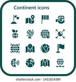 continent icon set. 16 filled continent icons.  Collection Of - Flag, Map, World, Globe, Earth globe, Global, Earth