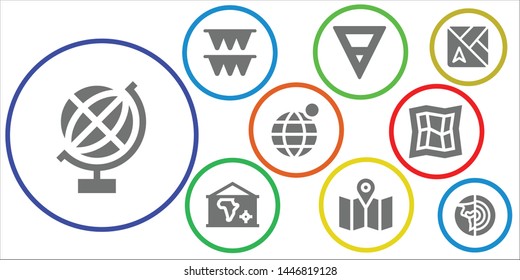 continent icon set. 9 filled continent icons.  Collection Of - Globe, Flags, Earth, Map, Earth globe, Planet earth