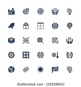 continent icon set. Collection of 25 filled continent icons included Earth globe, Map, Worldwide, Earth, Globe, Global, Border, World