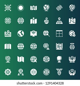 continent icon set. Collection of 36 filled continent icons included Worldwide, Lazio, Terra, Globe, Map, Earth globe, Planet earth, World, Border, Global, Earth
