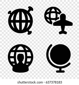 Continent icons set. set of 4 continent filled icons such as globe and plane, user globe