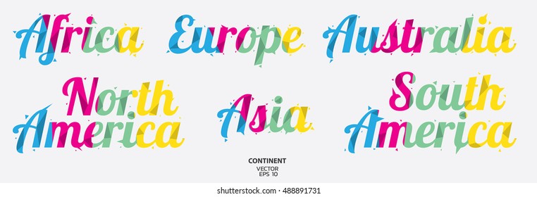 Continent letter. Polygon concept. Asia,Australia,Europe,Africa,North America,South America letter