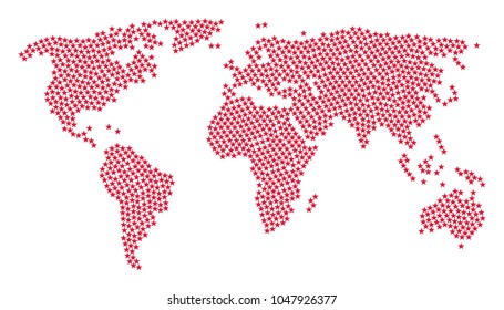 Continent map composition organized of confetti star design elements. Vector confetti star pictograms are organized into conceptual international plan.