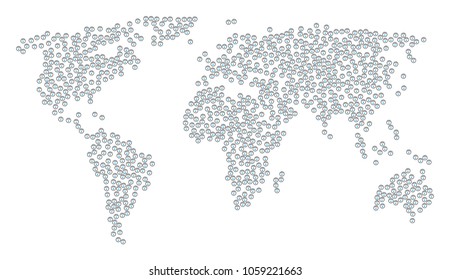 Continent pattern map constructed of gauge pictograms. Vector gauge scattered flat elements are united into mosaic international atlas.