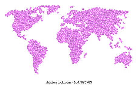 Continental atlas composition done of lady love smiley icons. Vector lady love smiley elements are combined into mosaic global pattern.