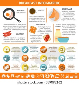 Continental and british breakfast components coffee eggs croissant flat color infographics set vector illustration