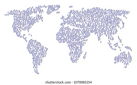 Continental collage map constructed of phone ring design elements. Vector phone ring scatter flat design elements are organized into geometric worldwide collage.