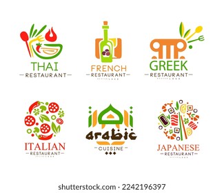 Continental Cuisine and Restaurant Logo Design with Different Country Name Vector Set