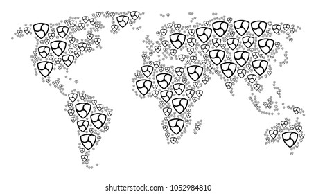 Continental map collage organized of nem currency icons. Vector nem currency items are organized into geometric geographic plan.