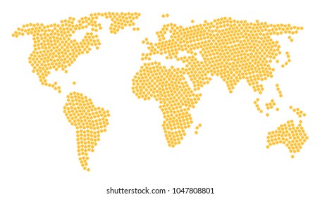 Continental map concept organized of six pointed star design elements. Vector six pointed star items are combined into geometric worldwide pattern.