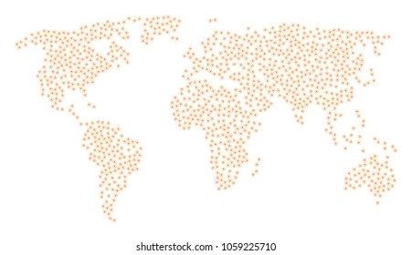 Continental mosaic map composed of expanse items. Vector expanse scatter flat icons are united into geometric global geography collage.