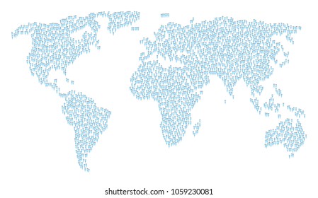 Continental mosaic map constructed of crutch design elements. Vector crutch scattered flat elements are united into mosaic world pattern.
