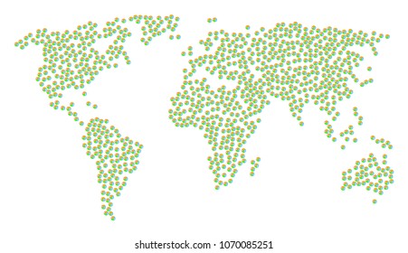 Continental mosaic map designed of pie chart design elements. Vector pie chart scattered flat design elements are composed into conceptual world illustration.