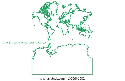 Continents With Antarctica green line map