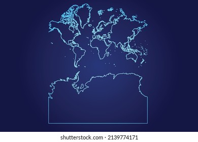 Continents With Antarctica Map of Abstract High Detailed Glow Blue Map on Dark Background logo illustration	