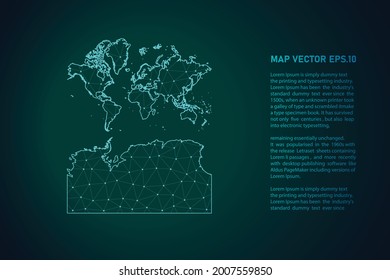 continents With Antarctica map. Abstract mash line and point scales on dark background . 3D mesh polygonal network line, design sphere, dot and structure. Vector illustration eps 10.