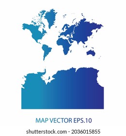 Continents With Antarctica map, blue gradient color , infographic style , on white background with Map World. Wire frame 3D mesh , map 3D,