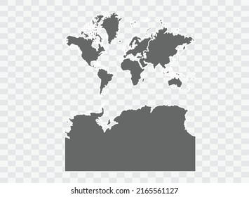 Continents With Antarctica map grey Color on Backgound png
