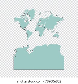 Continents With Antarctica map - High detailed pastel color map of Continents With Antarctica. Continents With Antarctica map isolated on transparent background. Vector illustration eps 10.
