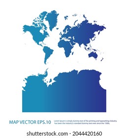 Continents With Antarctica map , infographic style , blue gradient color , on white background with Map World. Wire frame 3D mesh ,