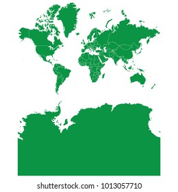 continents with Antarctica map isolated on transparent background. high detailed Green map of continents with Antarctica. Vector illustration eps 10.