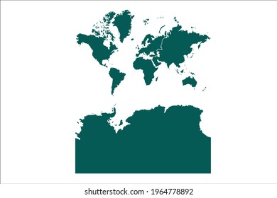 Continents With Antarctica map Olive green Color on White Backgound