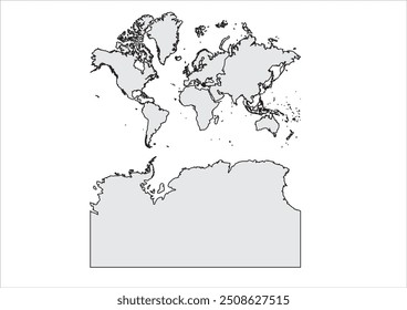 Continentes com mapa Antártica Cor Prata Rápida Fundo Branco