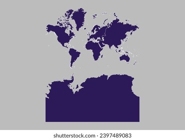 Continents With Antarctica map vector, Blue purple color isolated on gray background.