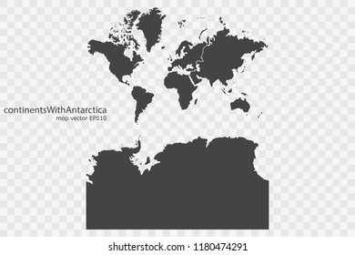 continents With Antarctica map vector, isolated on transparent background