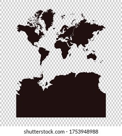 Continents With Antarctica map vector, isolated Brown color on transparent background
