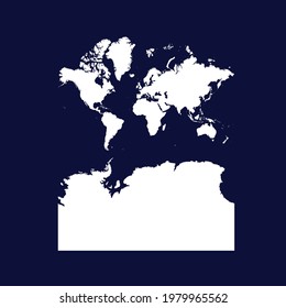 Continents With Antarctica map vector. white color on blue background.