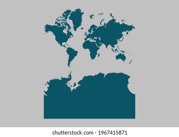 Continents With Antarctica map vector,Not isolated ocean blue color on gray background