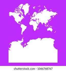 Continents With Antarctica map-White map on purple background. Each city and border has separately. Vector illustration eps 10.
