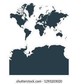 Continents with Antarctica Russia split map on White background vector, Continents with Antarctica Russia split Map Outline Shape Gray on White Vector Illustration, High detailed Gray illustration map