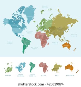 Vector World Map Colored By Continents Stock Vector (Royalty Free ...