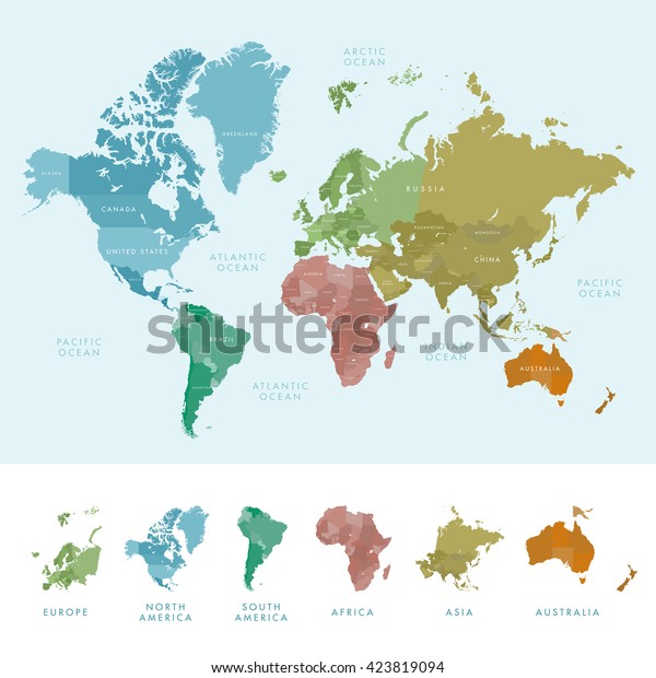 Continents Countries On World Map Marked Stock Vector (Royalty Free ...